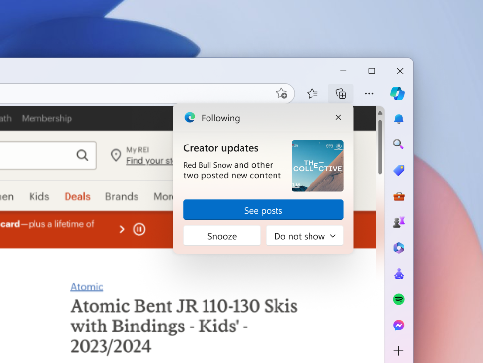 an image of showing notification from Edge Follow